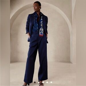 NWT! Banana Republic Sea Salt Navy High-Rise Linen Blend Pant Sz 10